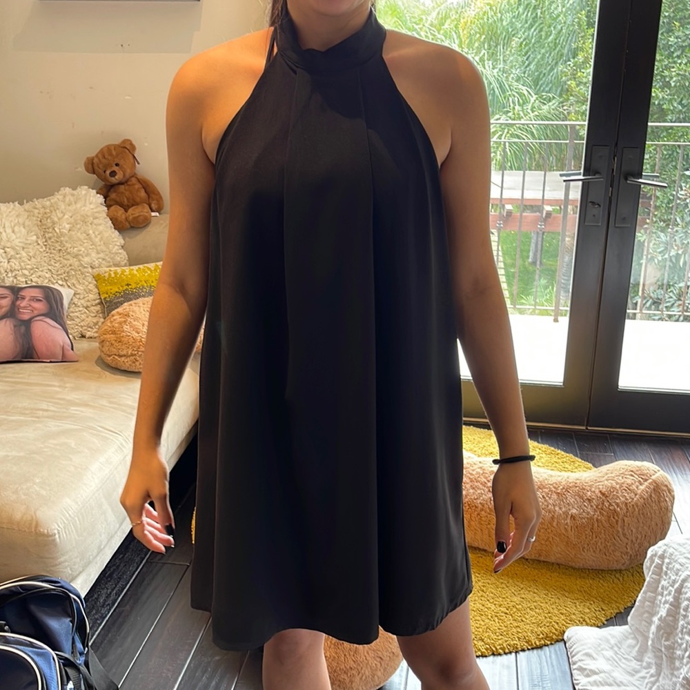 Dressy black halter top mini dress